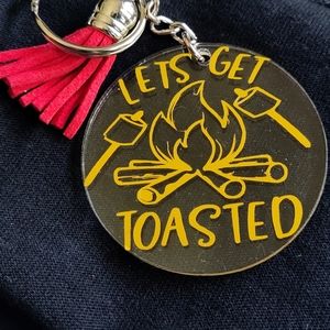 Let's Get Toasted Camp Fire Roasting Marshmallows Keychain
